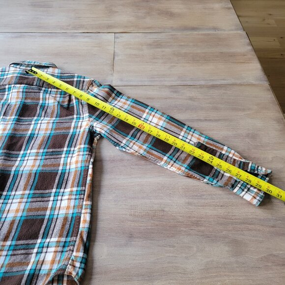 Old Navy Vintage Flannel Shirt Men’s Blue Brown Plaid Button Up Cotton Small - Picture 6 of 7